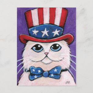 Patriotic White Persian Cat 4th of July Postcard