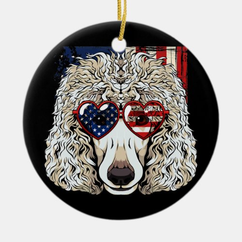 Patriotic White Poodle 4th Of July Dog American Ceramic Ornament