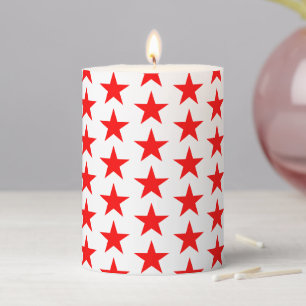 Patriotic white red stars pattern holiday party pillar candle