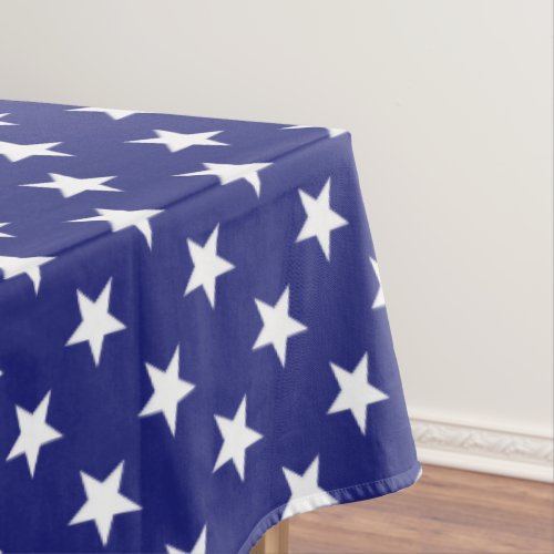 Patriotic White Stars on Nautical Blue Tablecloth