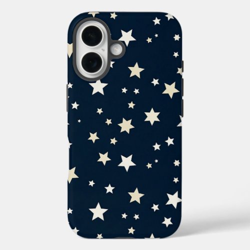 Patriotic White Stars on Navy Blue iPhone 16 Case