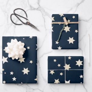 Patriotic White Stars on Navy Blue Wrapping Paper Sheets