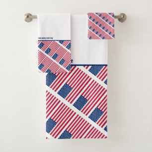 Patriotic White USA AMERICAN FLAG Bath Towel Set