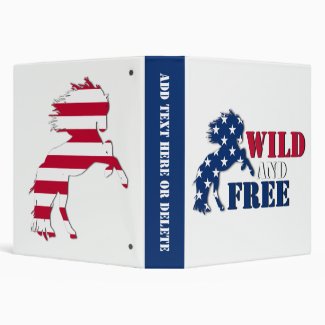 Patriotic Wild and Free Horse American Flag 3 Ring Binder