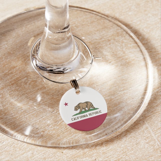 Patriotic wine charm with Flag of California State (In Situ)