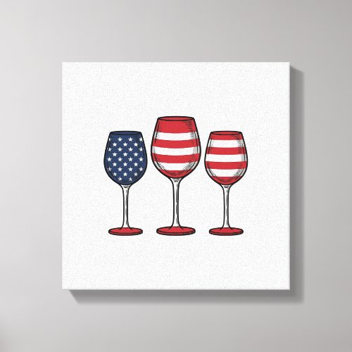 Patriotic Wine Glasses Vintage Vector Shirt Design Canvas Print