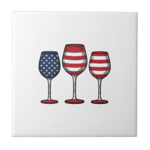 Patriotic Wine Glasses Vintage Vector Shirt Design Ceramic Tile