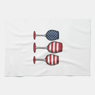 Patriotic Wine Glasses Vintage Vector Shirt Design Kitchen Towel