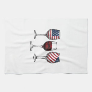 Patriotic Wine Glasses Vintage Vector Shirt Design Kitchen Towel