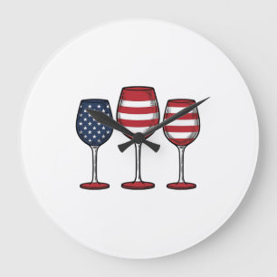 Patriotic Wine Glasses Vintage Vector Shirt Design Large Clock
