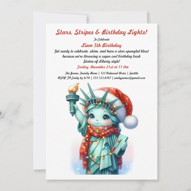 Patriotic Winter Birthday Invitation (Front)
