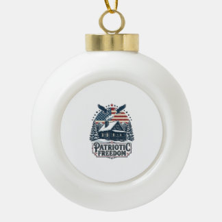 Patriotic Winter Cabin Vector Graphic Tee Ceramic Ball Christmas Ornament