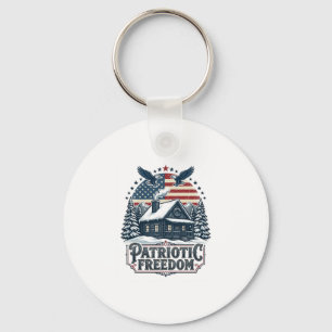Patriotic Winter Cabin Vector Graphic Tee Keychain
