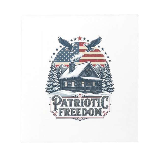 Patriotic Winter Cabin Vector Graphic Tee Notepad (Front)