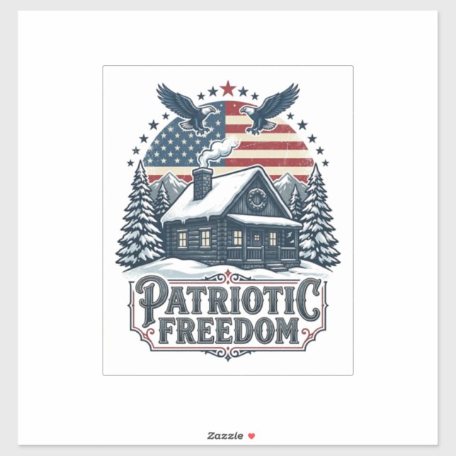 Patriotic Winter Cabin Vector Graphic Tee Sticker (Sheet)
