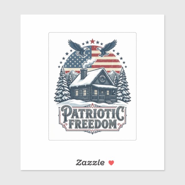 Patriotic Winter Cabin Vector Graphic Tee Sticker (Sheet)