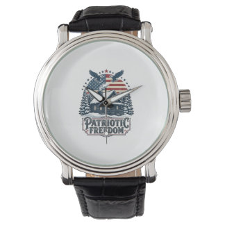 Patriotic Winter Cabin Vector Graphic Tee Watch
