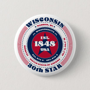 Patriotic Wisconsin Circle with State Details Button