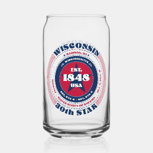 Patriotic Wisconsin Typography Drinkware Set Can Glass