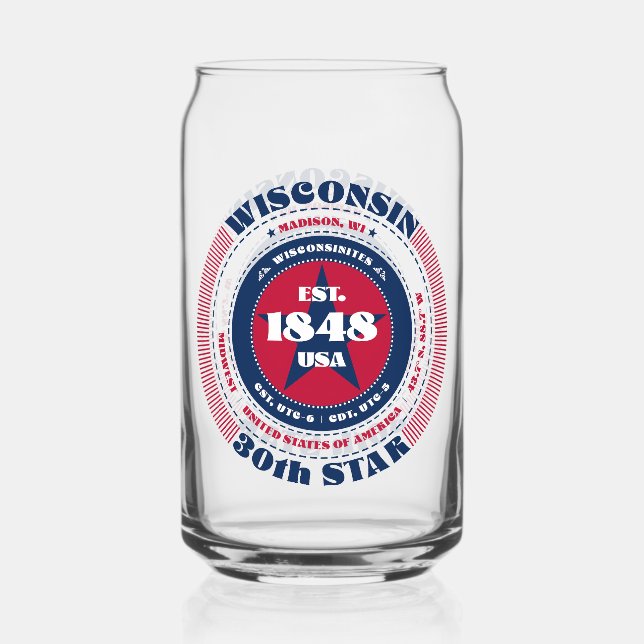 Patriotic Wisconsin Typography Drinkware Set Can Glass (Front)