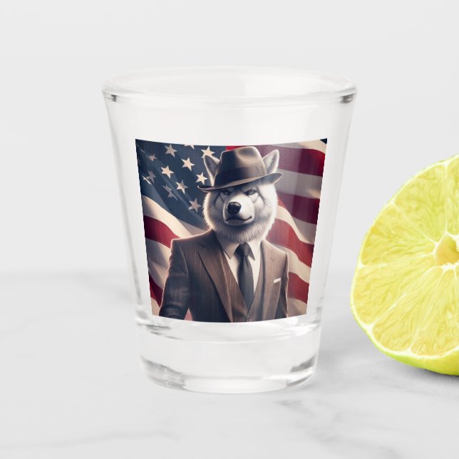 Patriotic Wolf   Shot Glass (Front)