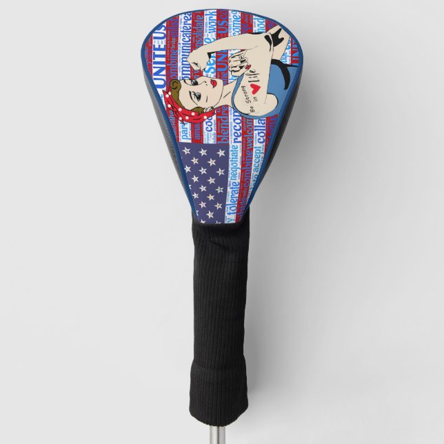 Patriotic Woman American Flag Golf Head Cover (Front)