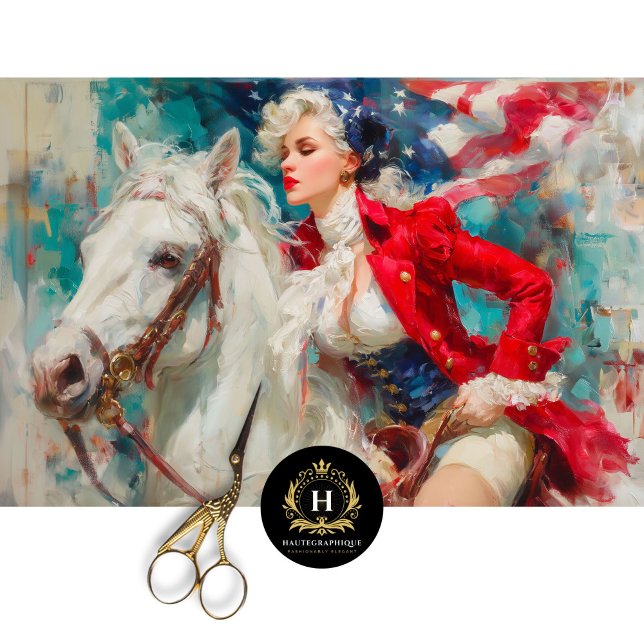 Patriotic Woman on Horseback with Flag Decoupage Tissue Paper (Creator Uploaded)