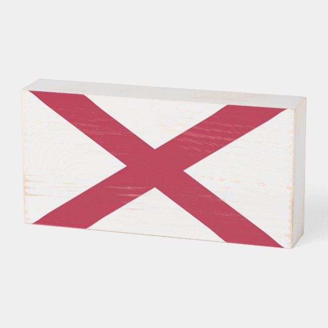 Patriotic Wood Box Sign with Flag of Alabama (Angled Horizontal)