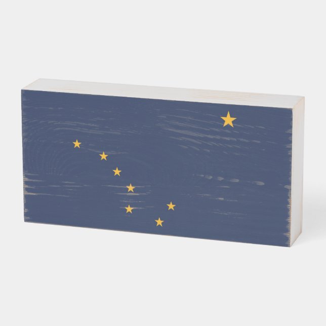 Patriotic Wood Box Sign with Flag of Alaska (Angled Horizontal)