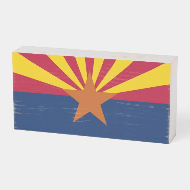 Patriotic Wood Box Sign with Flag of Arizona (Angled Horizontal)