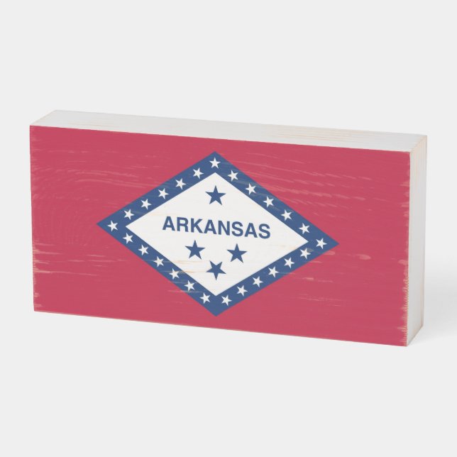 Patriotic Wood Box Sign with Flag of Arkansas (Angled Horizontal)