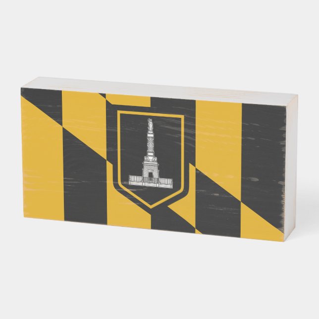 Patriotic Wood Box Sign with Flag of Baltimore (Angled Horizontal)