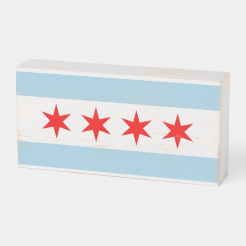 Patriotic Wood Box Sign with Flag of Chicago