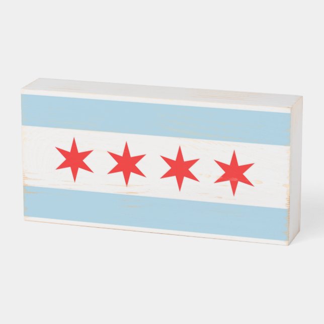 Patriotic Wood Box Sign with Flag of Chicago (Angled Horizontal)