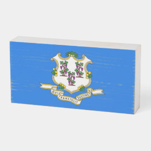 Patriotic Wood Box Sign with Flag of Connecticut