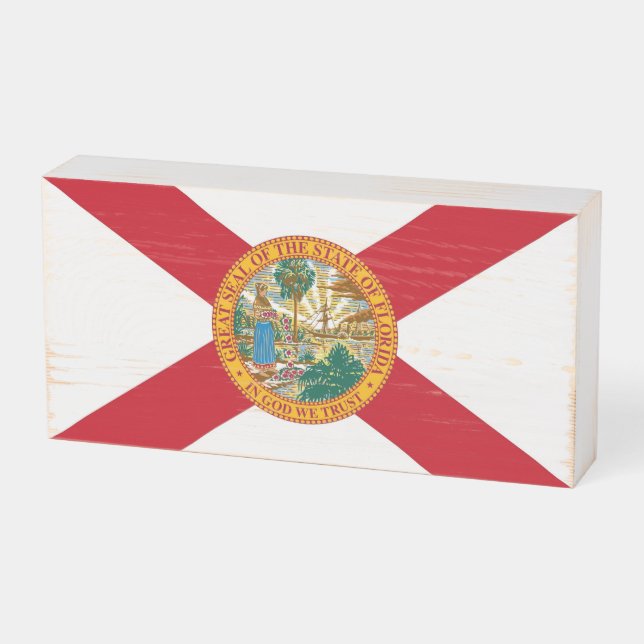 Patriotic Wood Box Sign with Flag of Florida (Angled Horizontal)
