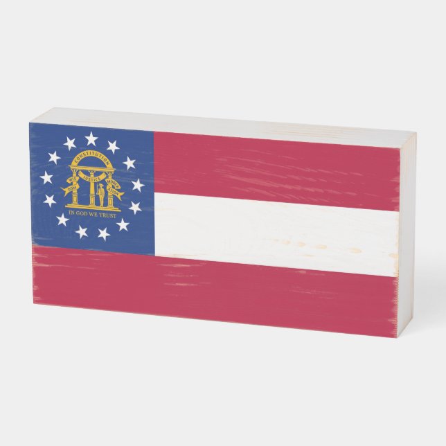 Patriotic Wood Box Sign with Flag of Georgia (Angled Horizontal)