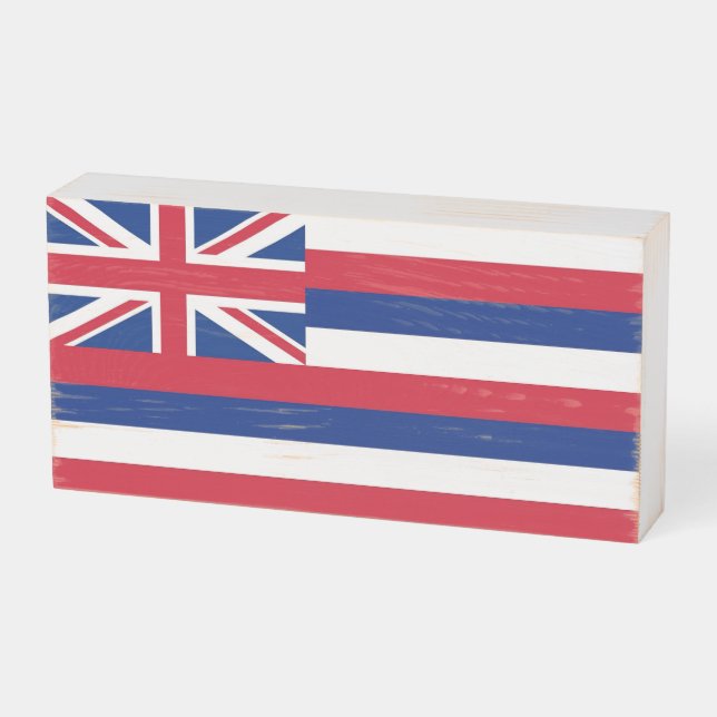 Patriotic Wood Box Sign with Flag of Hawaii (Angled Horizontal)