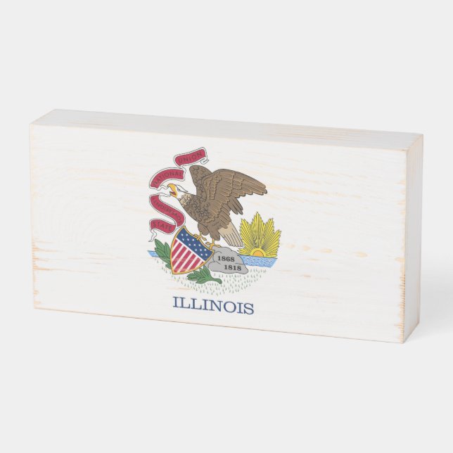 Patriotic Wood Box Sign with Flag of Illinois (Angled Horizontal)