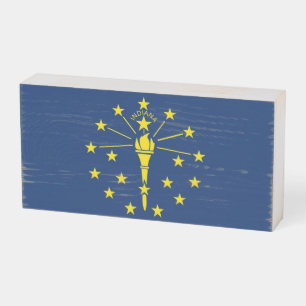 Patriotic Wood Box Sign with Flag of Indiana