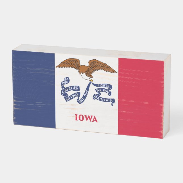 Patriotic Wood Box Sign with Flag of Iowa (Angled Horizontal)