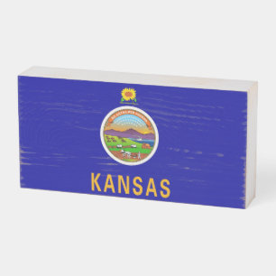 Patriotic Wood Box Sign with Flag of Kansas