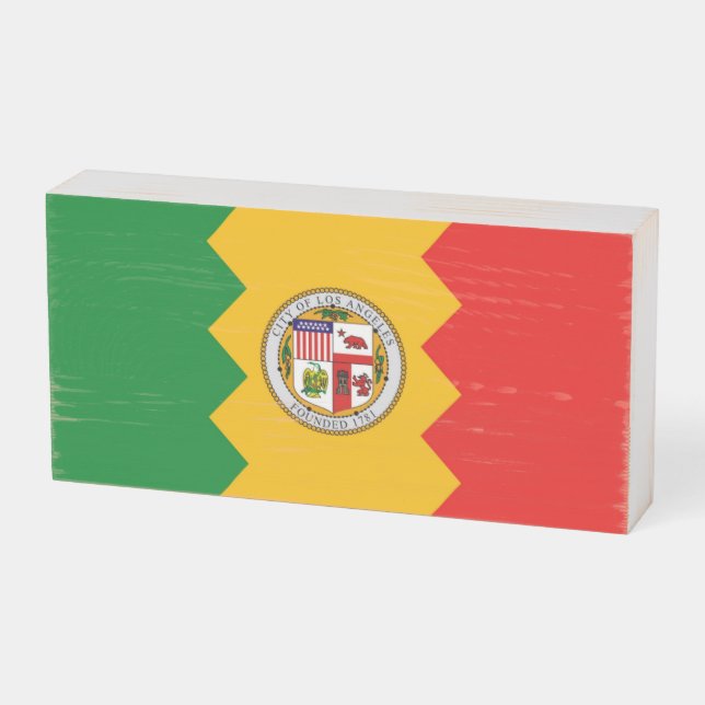 Patriotic Wood Box Sign with Flag of Los Angeles (Angled Horizontal)