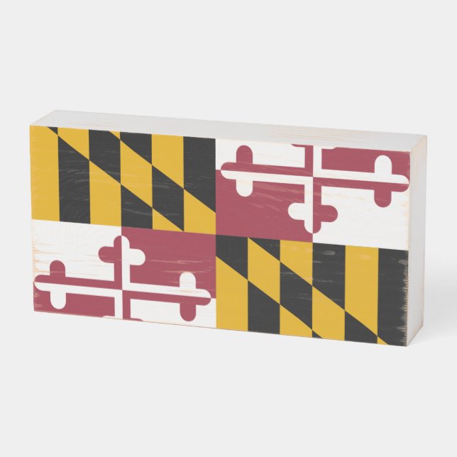 Patriotic Wood Box Sign with Flag of Maryland (Angled Horizontal)