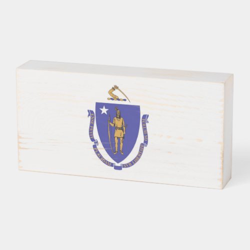 Patriotic Wood Box Sign with Flag of Massachusetts