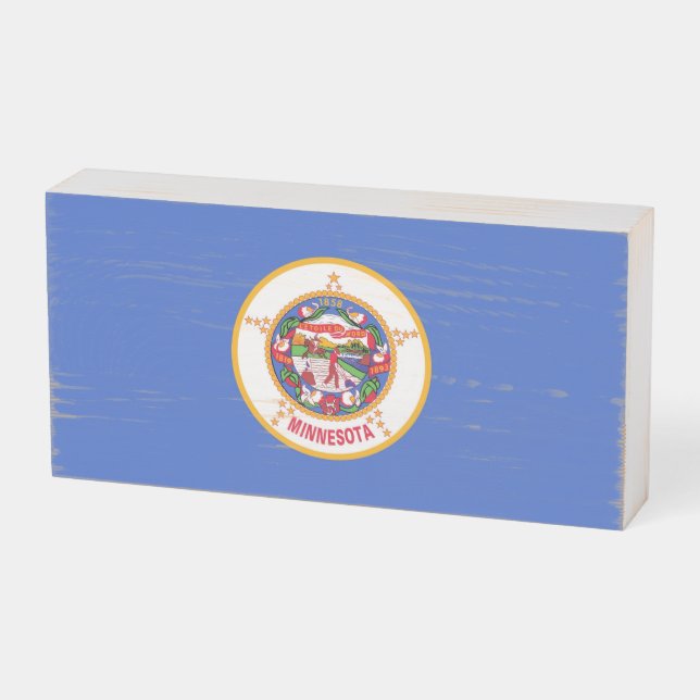 Patriotic Wood Box Sign with Flag of Minnesota (Angled Horizontal)