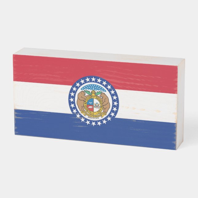 Patriotic Wood Box Sign with Flag of Missouri (Angled Horizontal)
