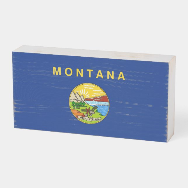 Patriotic Wood Box Sign with Flag of Montana (Angled Horizontal)