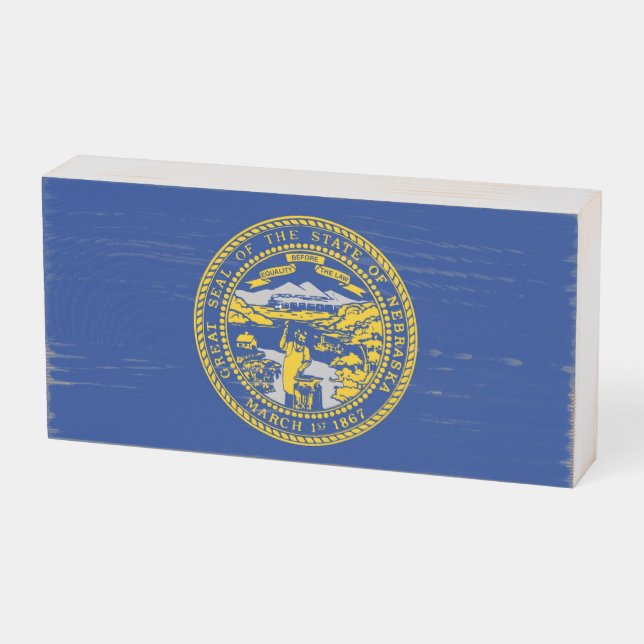 Patriotic Wood Box Sign with Flag of Nebraska (Angled Horizontal)