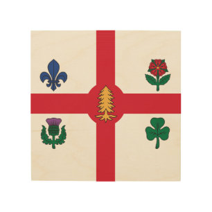 Patriotic wood canvas with Flag of Montreal